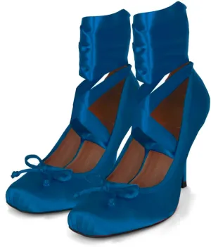 Women Satin Ballet High Heels Bow Round Toe Stiletto Heel Pumps Strappy 4 inch Stiletto High Heel Ballet Shoes Bow Slip On Dress Shoes Cross Strap Elegant Sexy 4-11 M US