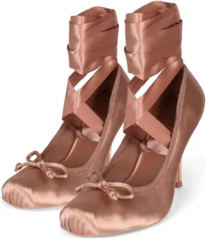 Women Satin Ballet High Heels Bow Round Toe Stiletto Heel Pumps Strappy 4 inch Stiletto High Heel Ballet Shoes Bow Slip On Dress Shoes Cross Strap Elegant Sexy 4-11 M US