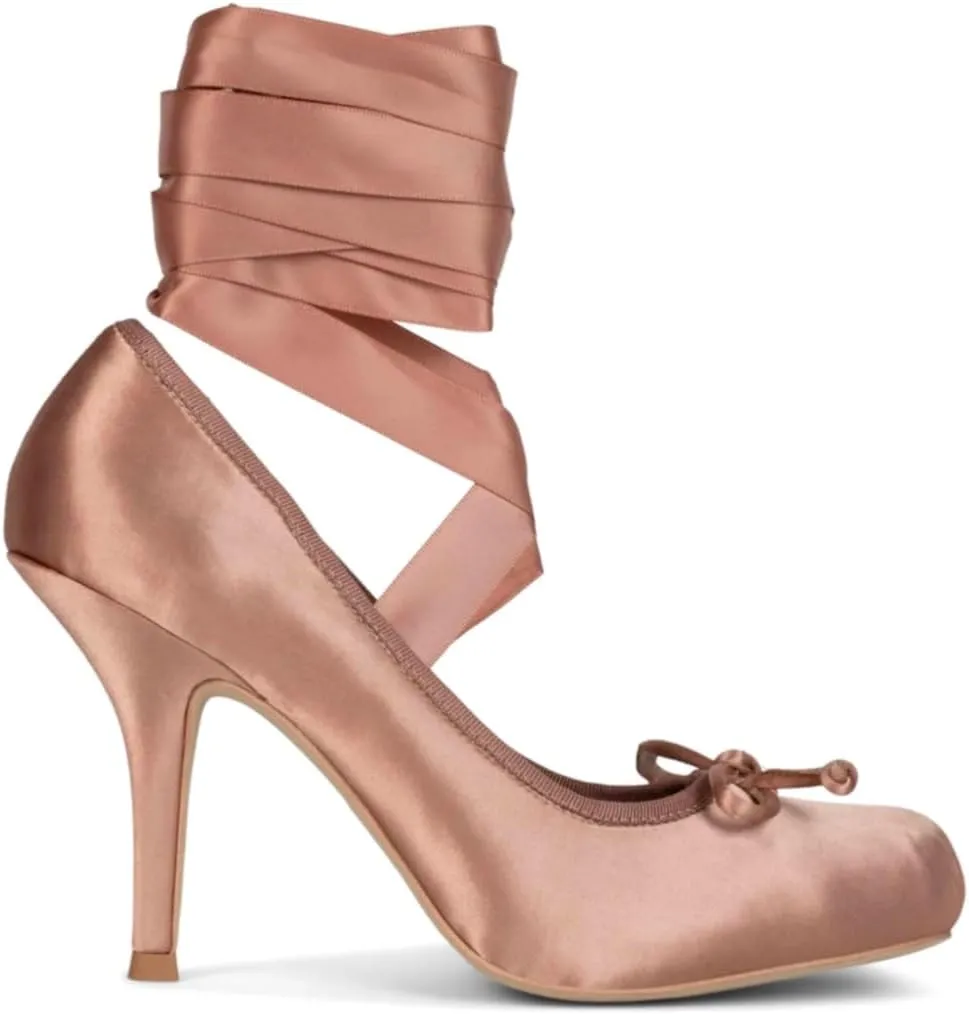 Women Satin Ballet High Heels Bow Round Toe Stiletto Heel Pumps Strappy 4 inch Stiletto High Heel Ballet Shoes Bow Slip On Dress Shoes Cross Strap Elegant Sexy 4-11 M US