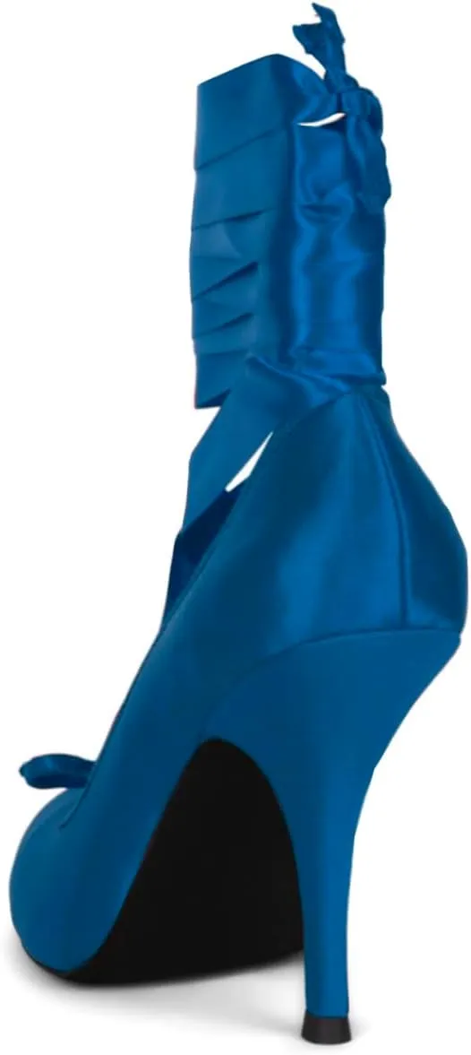 Women Satin Ballet High Heels Bow Round Toe Stiletto Heel Pumps Strappy 4 inch Stiletto High Heel Ballet Shoes Bow Slip On Dress Shoes Cross Strap Elegant Sexy 4-11 M US