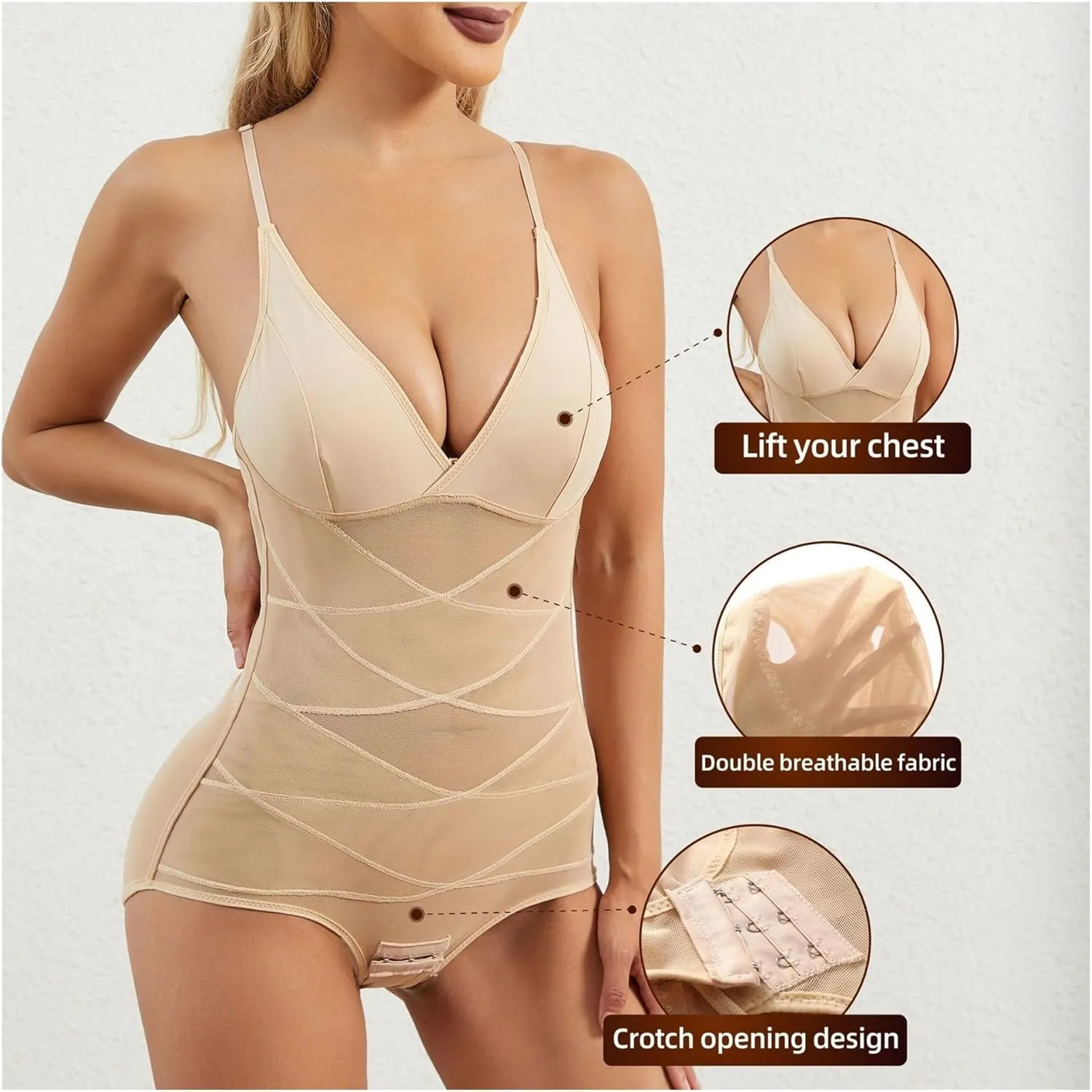 Women Sexy Bodysuit Body Shaper Panties Women's Mesh Slimming Flat Belly Bodysuit X-Shaped Stomach Girdles Control Trainer