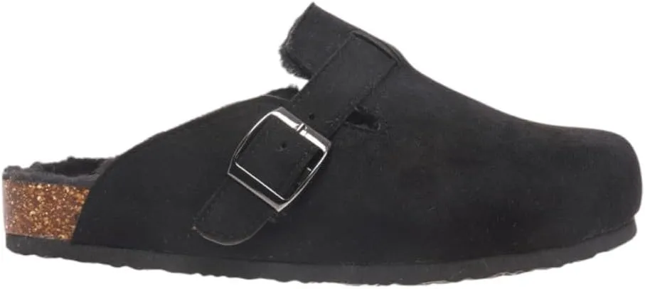 Women Slip-On Clog with Cork Footbed Fuzzy Faux Fur Mule Slide Sandals Shoes