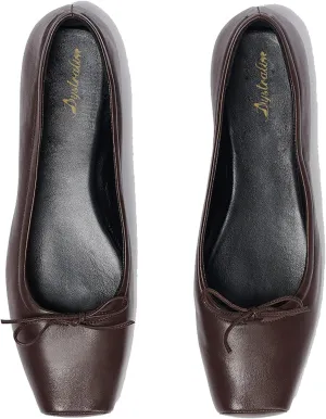 Women Square Toe Ballet Flats Bow Slip On Ballet Dress Shoes Satin Comfy Closed Square Toe Flat Shoes Wedding Bridal Walking Office Ladies Flats Drive Casual Ballet Shoes 4-11 M US