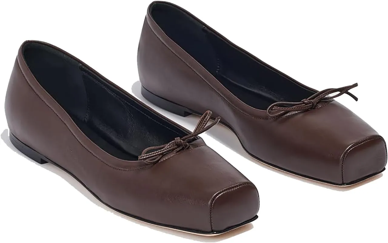 Women Square Toe Ballet Flats Bow Slip On Ballet Dress Shoes Satin Comfy Closed Square Toe Flat Shoes Wedding Bridal Walking Office Ladies Flats Drive Casual Ballet Shoes 4-11 M US