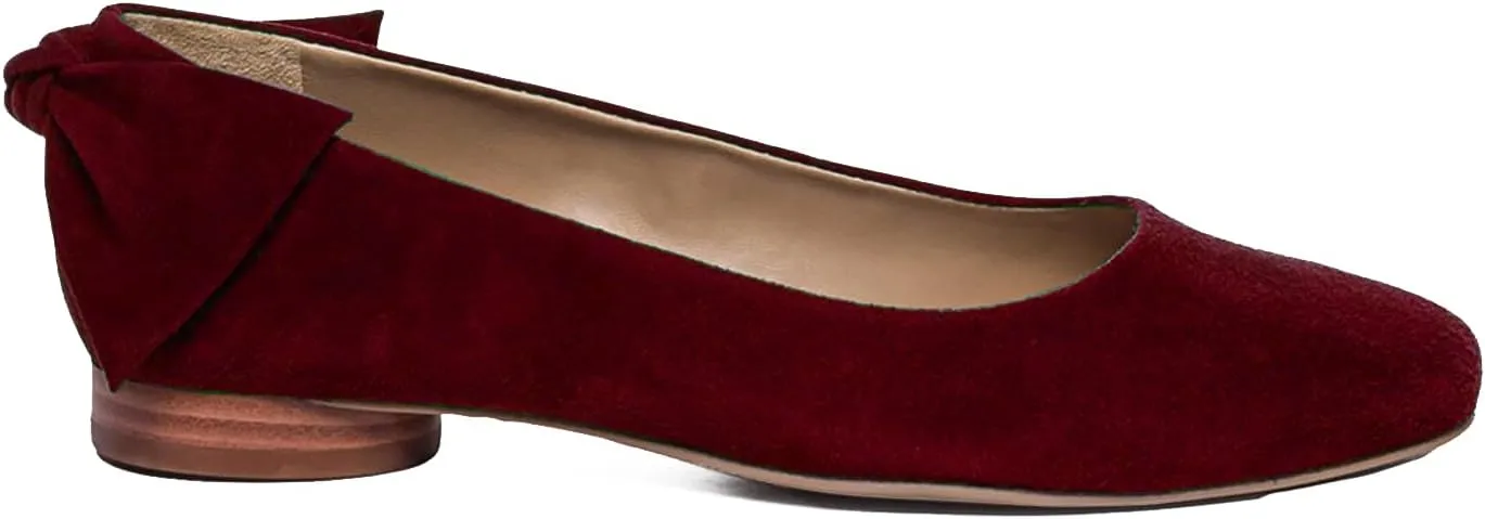 Women Suede Round Toe Flats Bow Slip On Ballet Flats Comfortable 1 inch Low Flat Heel Dress Shoes Closed Square Toe Flat Shoes Office Party Weding Walking Drive Flats 4-11 M US