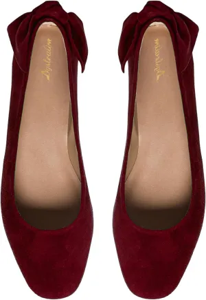 Women Suede Round Toe Flats Bow Slip On Ballet Flats Comfortable 1 inch Low Flat Heel Dress Shoes Closed Square Toe Flat Shoes Office Party Weding Walking Drive Flats 4-11 M US
