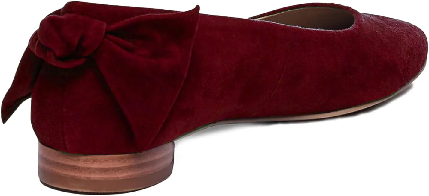 Women Suede Round Toe Flats Bow Slip On Ballet Flats Comfortable 1 inch Low Flat Heel Dress Shoes Closed Square Toe Flat Shoes Office Party Weding Walking Drive Flats 4-11 M US