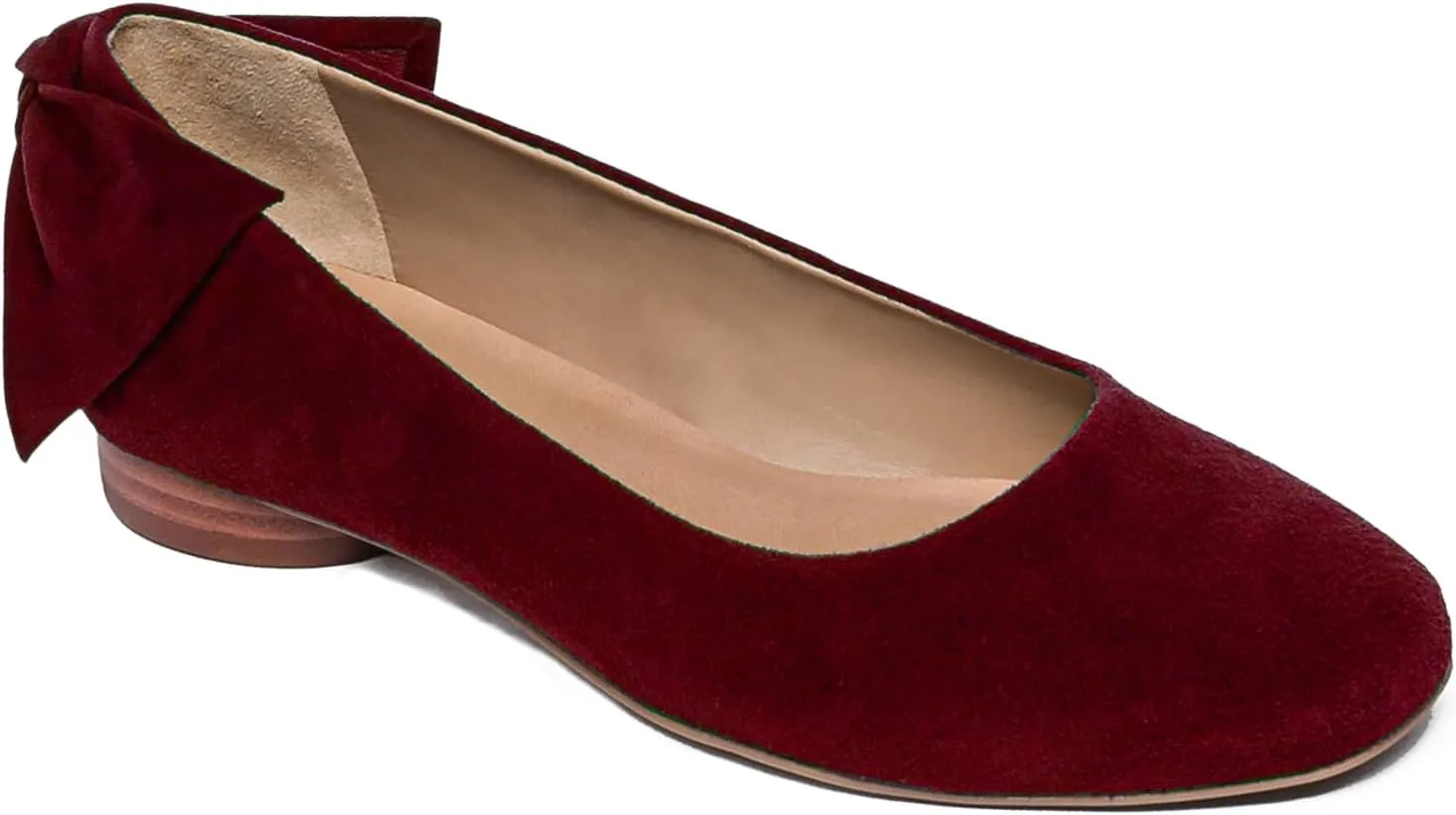 Women Suede Round Toe Flats Bow Slip On Ballet Flats Comfortable 1 inch Low Flat Heel Dress Shoes Closed Square Toe Flat Shoes Office Party Weding Walking Drive Flats 4-11 M US