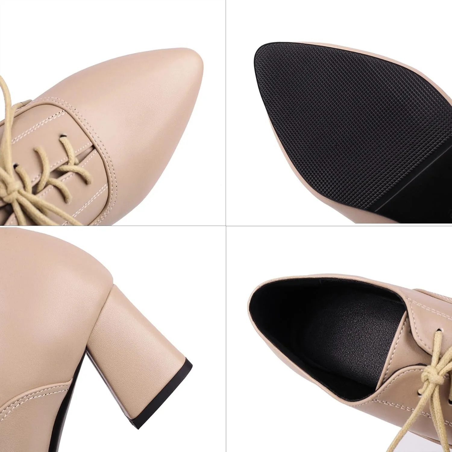 Women Vintage Chunky Heels Oxfords Pointed Toe Brogues Office Shoes