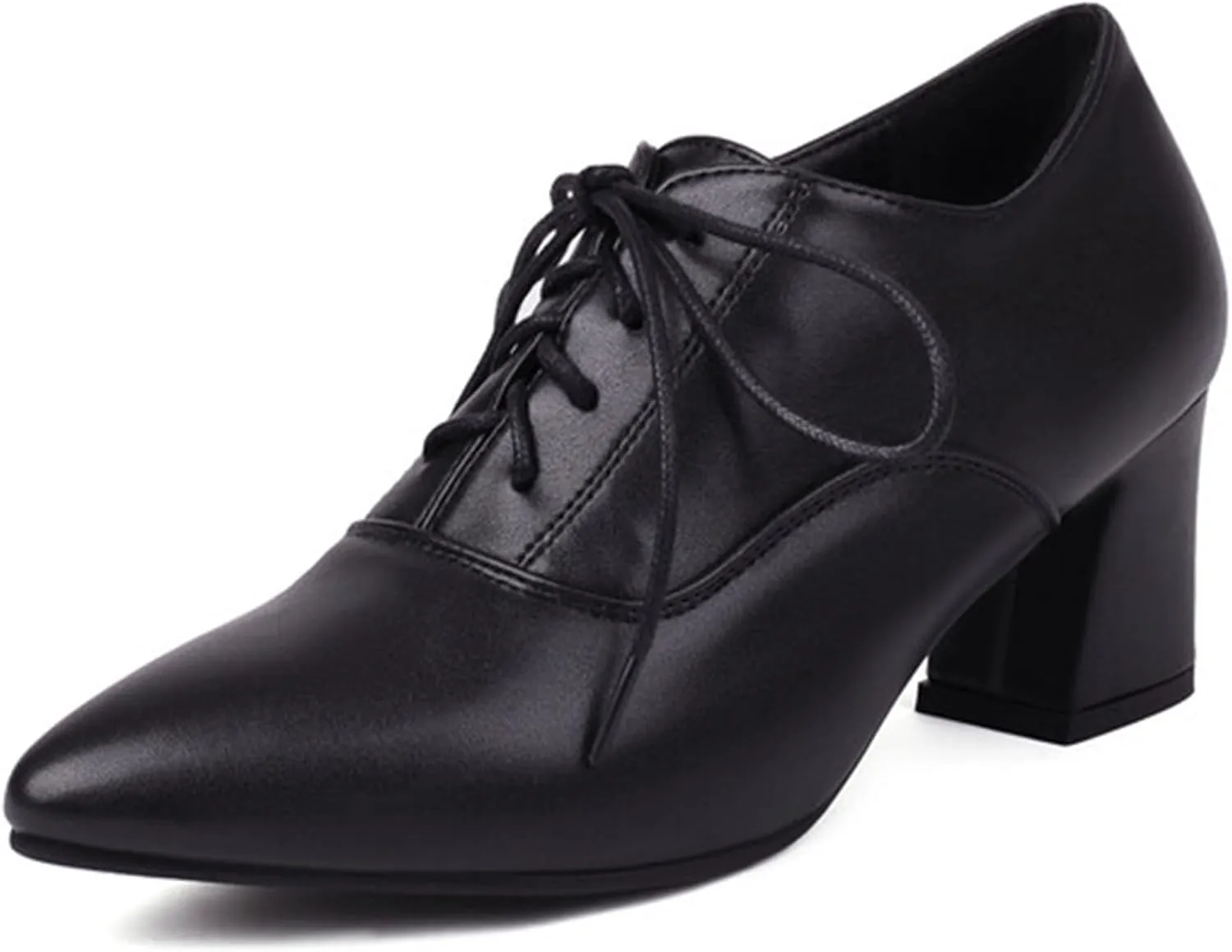 Women Vintage Chunky Heels Oxfords Pointed Toe Brogues Office Shoes