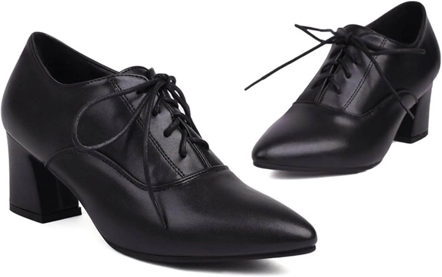 Women Vintage Chunky Heels Oxfords Pointed Toe Brogues Office Shoes
