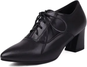 Women Vintage Chunky Heels Oxfords Pointed Toe Brogues Office Shoes