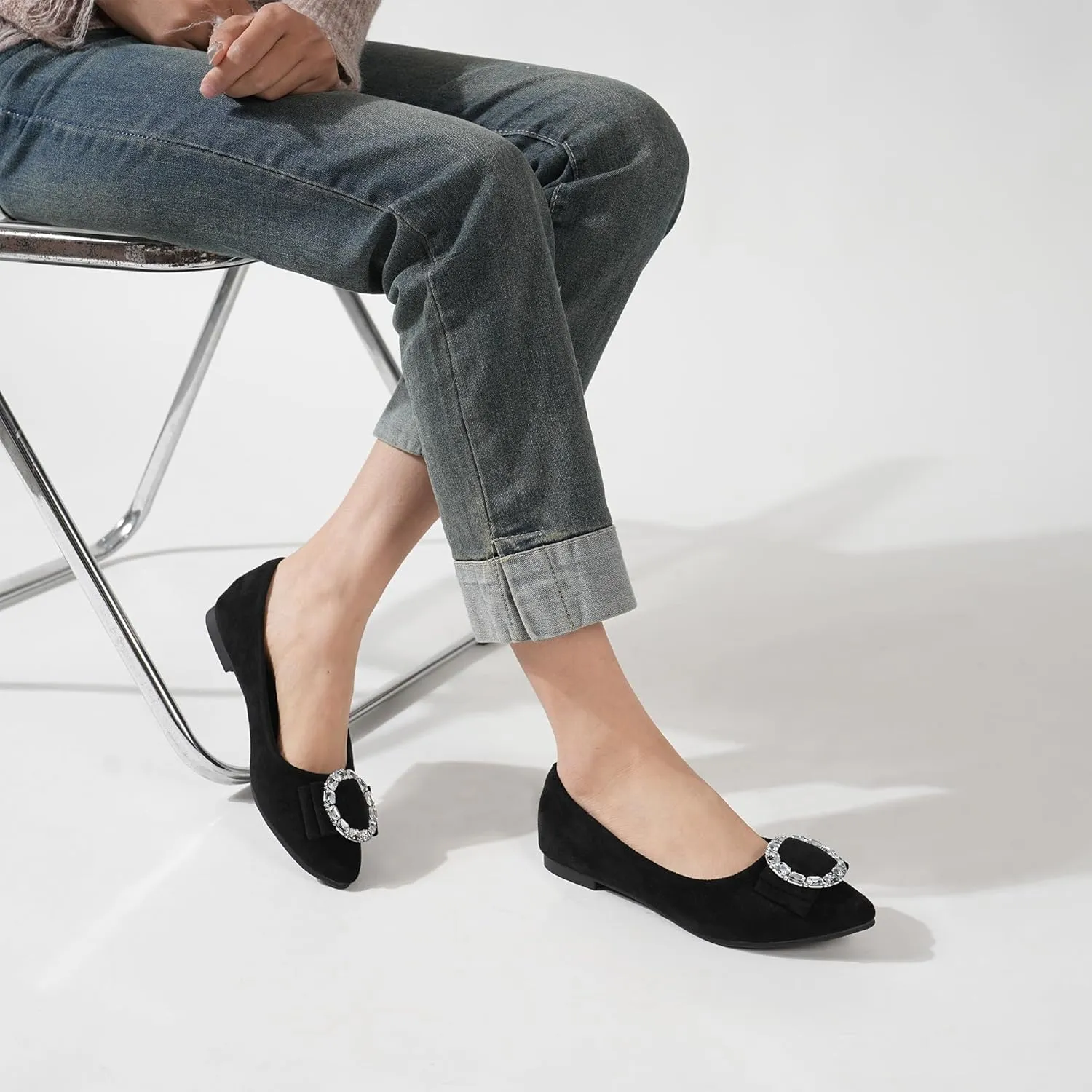 Women's Ballet Flat Shoes - Cute Rhinestones Work Flats Slip on Casual Flats for Women Comfort