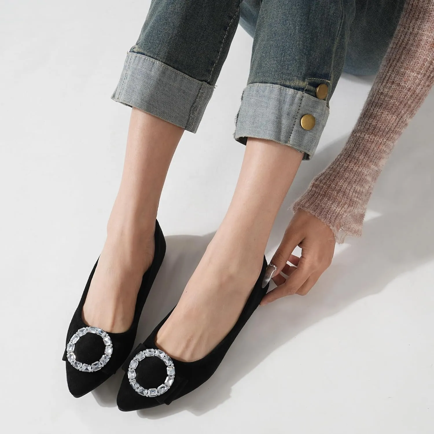 Women's Ballet Flat Shoes - Cute Rhinestones Work Flats Slip on Casual Flats for Women Comfort