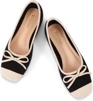 Women's Ballet Flats Cap Toe Bow Flats Two Tone Slip On Flats Comfort Square Toe Dressy Flat Shoes for Casual Work
