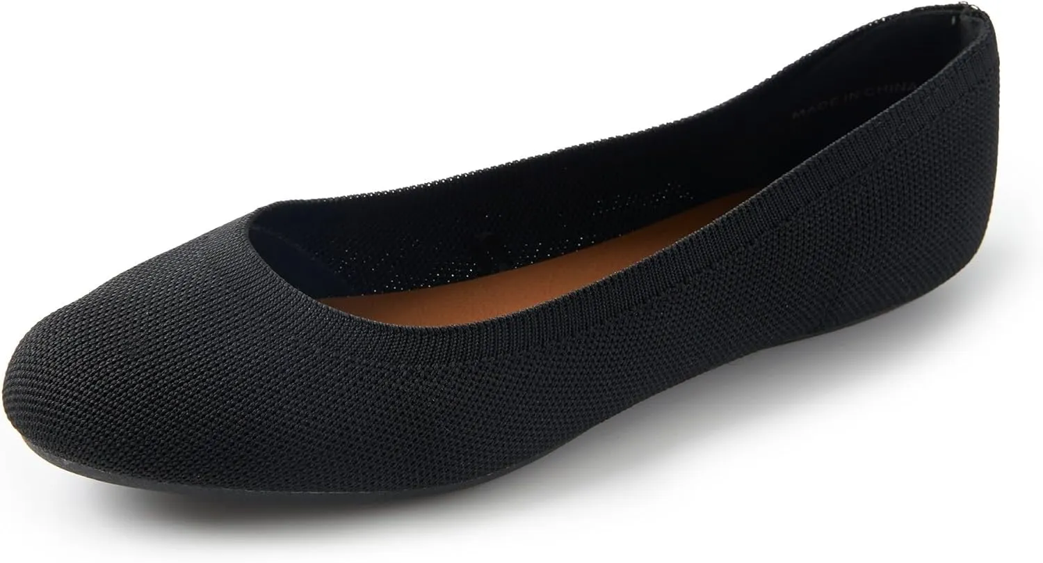Women's Ballet Flats Soft Knit Lightweight Round Toe Slip On Comfort Ballerina Flat Shoes for Walking Low Wedge Soft