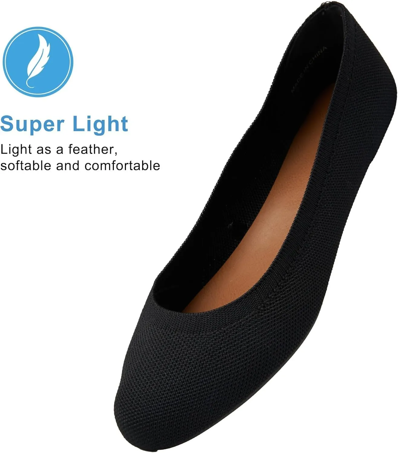 Women's Ballet Flats Soft Knit Lightweight Round Toe Slip On Comfort Ballerina Flat Shoes for Walking Low Wedge Soft