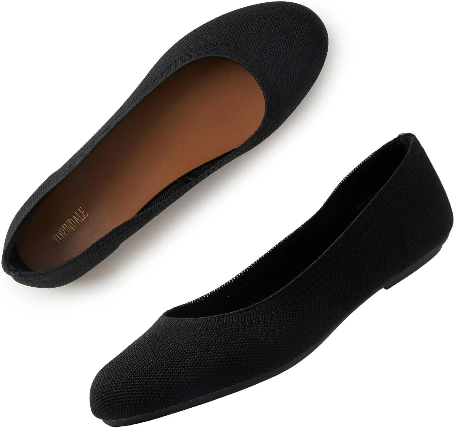 Women's Ballet Flats Soft Knit Lightweight Round Toe Slip On Comfort Ballerina Flat Shoes for Walking Low Wedge Soft