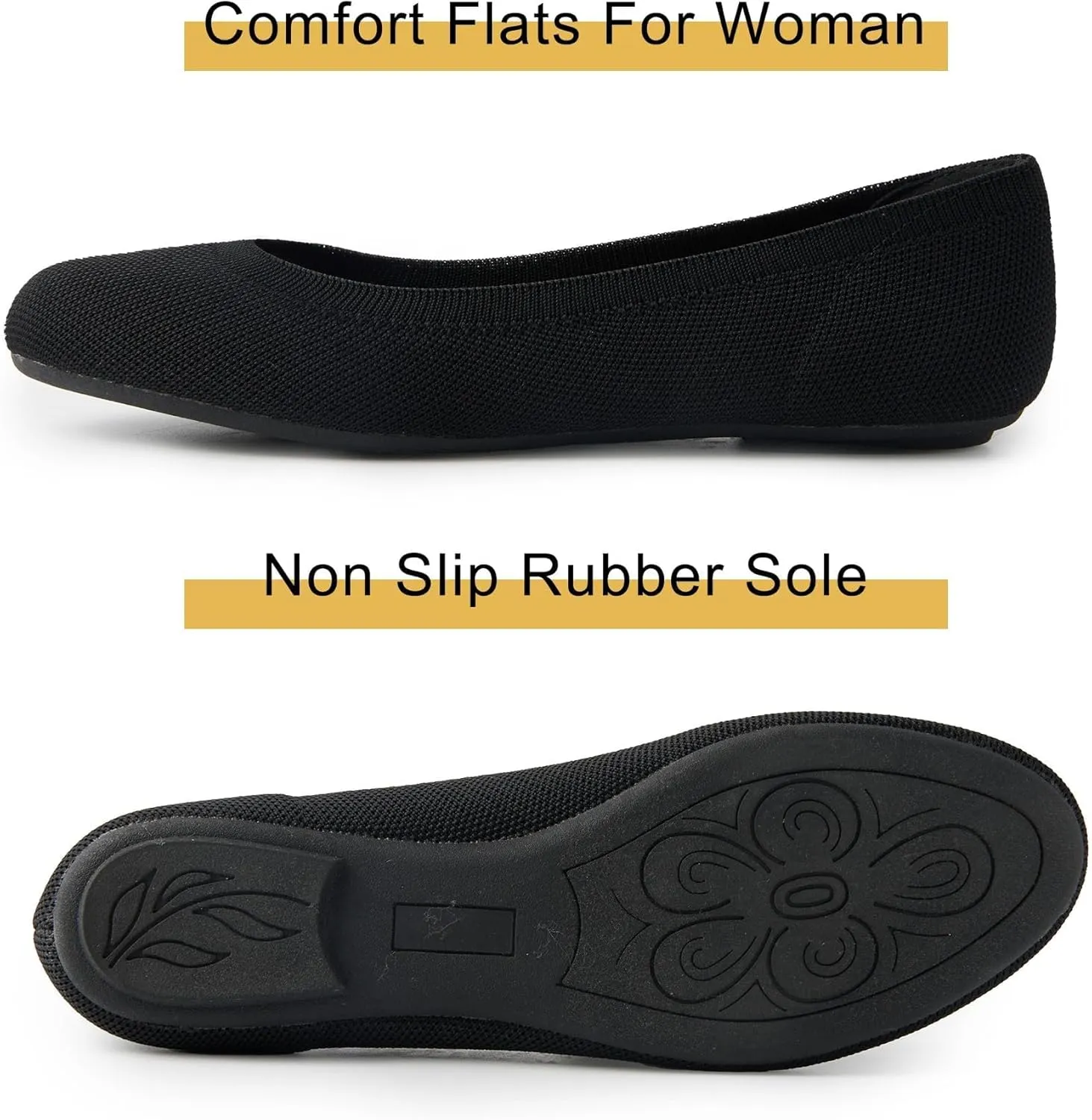 Women's Ballet Flats Soft Knit Lightweight Round Toe Slip On Comfort Ballerina Flat Shoes for Walking Low Wedge Soft