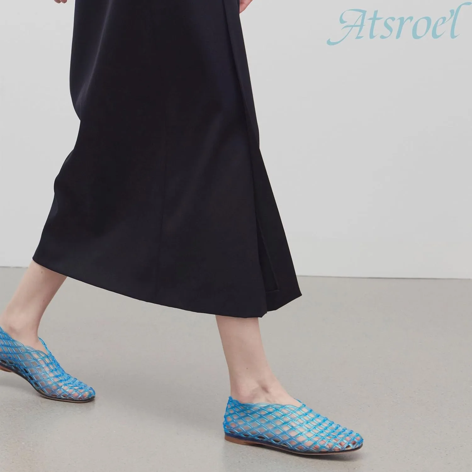 Women's Blue Mesh Flat Sandals, Modern Casual, 6 to 11 US, Water Repellent, Lightweight, Slip On, Solid, Unlined, Slingback, Ethylene-vinyl acetate Insole, Rubber Sole, Casual, Beach