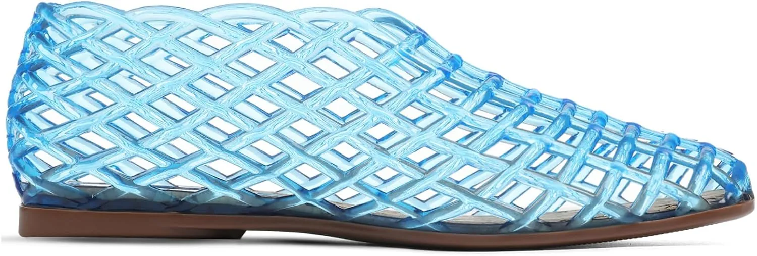 Women's Blue Mesh Flat Sandals, Modern Casual, 6 to 11 US, Water Repellent, Lightweight, Slip On, Solid, Unlined, Slingback, Ethylene-vinyl acetate Insole, Rubber Sole, Casual, Beach