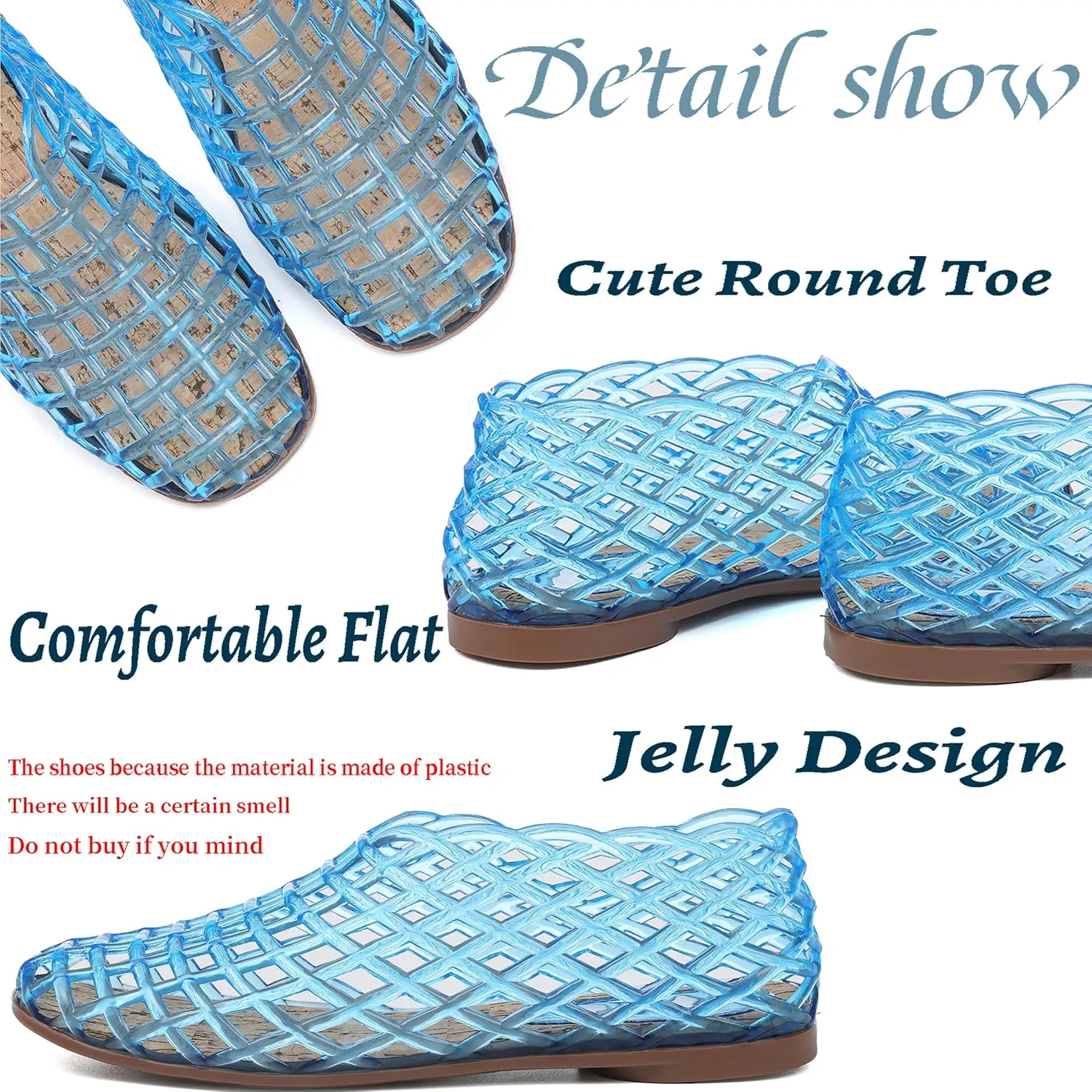 Women's Blue Mesh Flat Sandals, Modern Casual, 6 to 11 US, Water Repellent, Lightweight, Slip On, Solid, Unlined, Slingback, Ethylene-vinyl acetate Insole, Rubber Sole, Casual, Beach