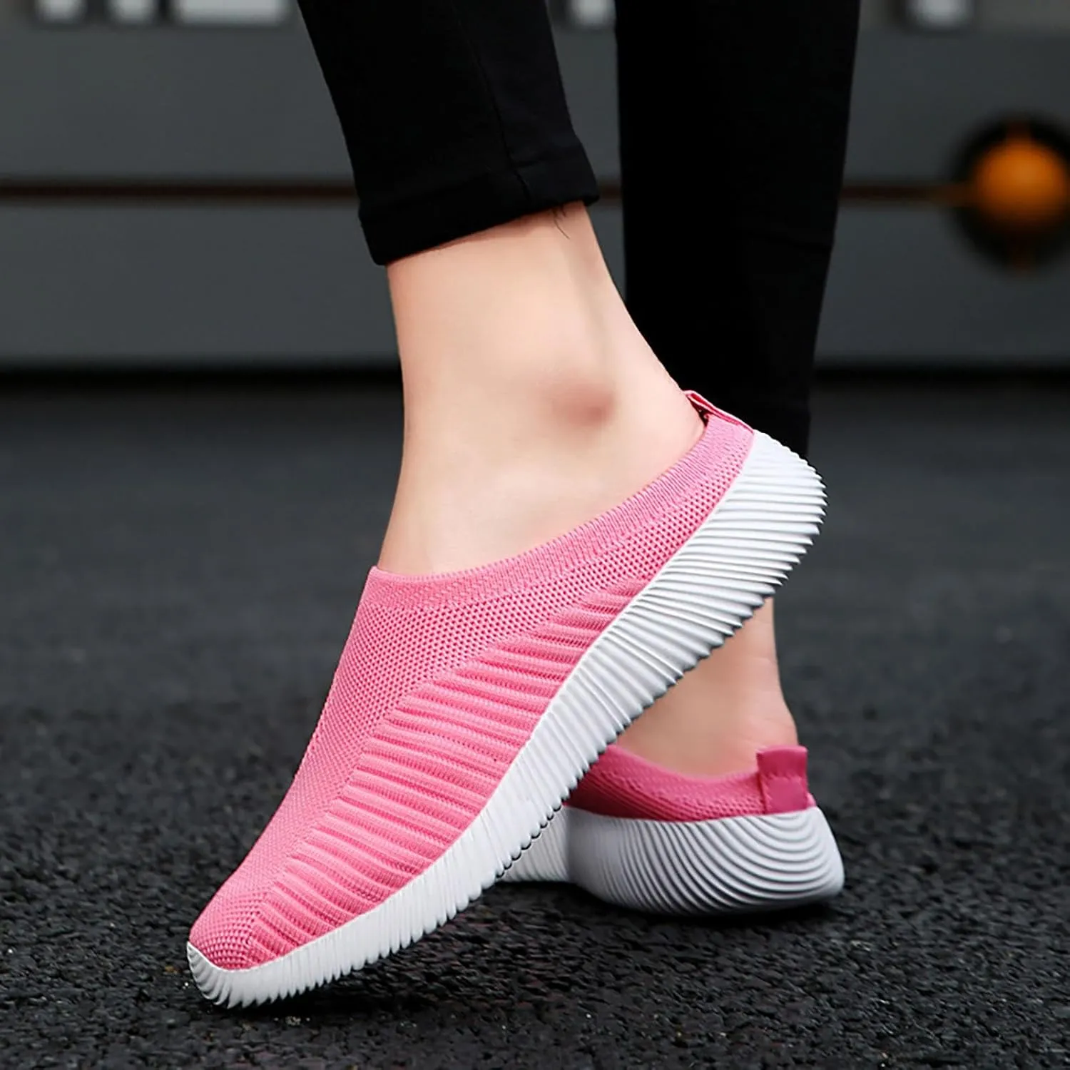Women's Casual Slip on Half Shoes Breathable Mens Tennis Shoes Mesh Breathable Women Shoes Casual Black Platform Sneaker Tennis Shoe Loafers Casual Slip On