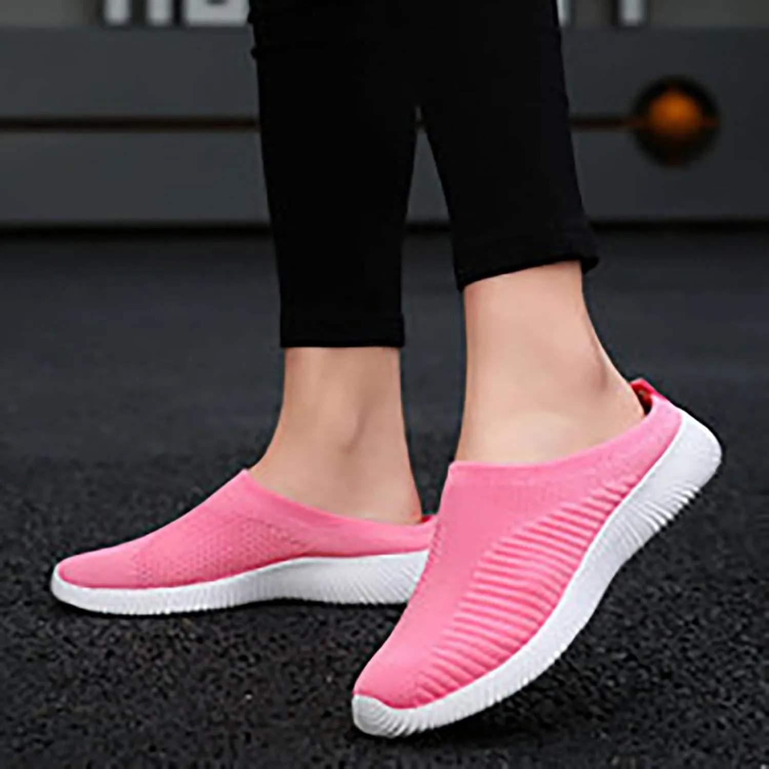 Women's Casual Slip on Half Shoes Breathable Mens Tennis Shoes Mesh Breathable Women Shoes Casual Black Platform Sneaker Tennis Shoe Loafers Casual Slip On