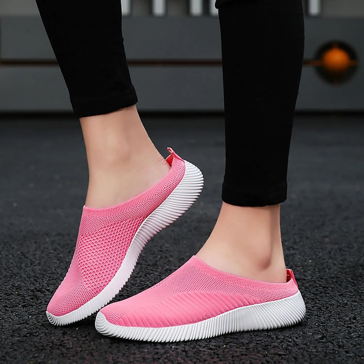 Women's Casual Slip on Half Shoes Breathable Mens Tennis Shoes Mesh Breathable Women Shoes Casual Black Platform Sneaker Tennis Shoe Loafers Casual Slip On