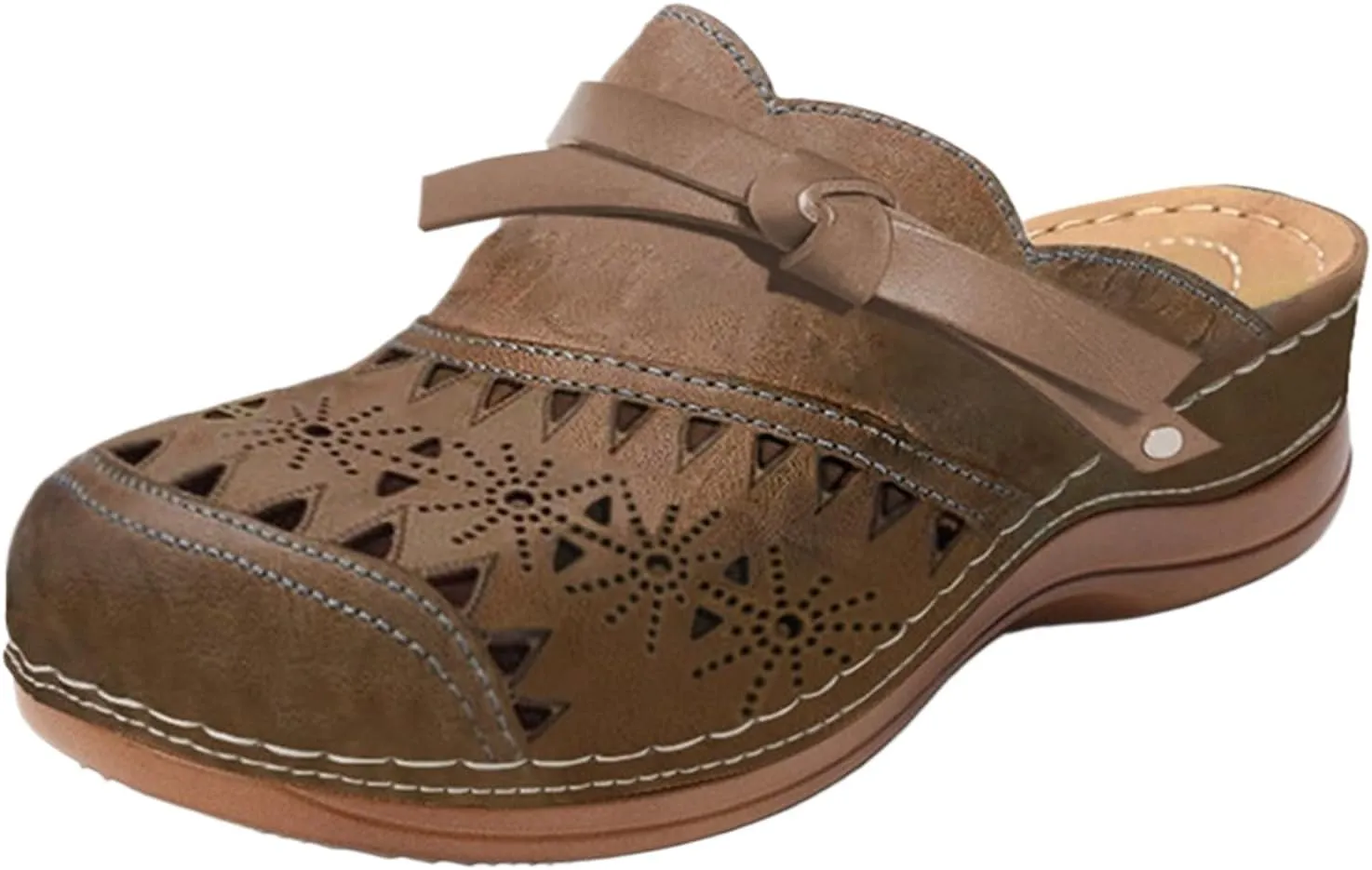 Womens Clogs with Arch Support Mule Shoes Vintage Closed Toe Wide Width Sandals Summer Hollow Out Slip On Slippers Outdoor Flats