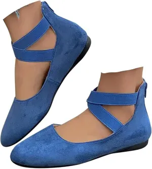 Women's Comfortable Fashion Elastic Ankle Straps Flats Shoes, Flat Shoes Dressy Ballet Flats with Stretch Ankle Straps Square Toe Slip on Walking Shoes Yoga Flat Shoes Slip On Loafers