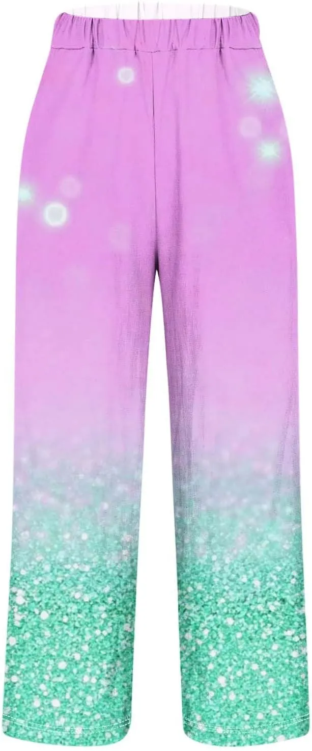 Womens Cotton Linen Pants Elastic High Waist Straight Leg Loose Comfy Lounge Pants Casual Slacks Summer Trousers