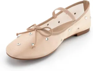 Women's Crystal Mesh Ballet Flats Shoes Round Toe Slip On Ballerina Flats for Women Rhinestone Flats Shoes Dressy Comfortable Casual Styles Mary Jane