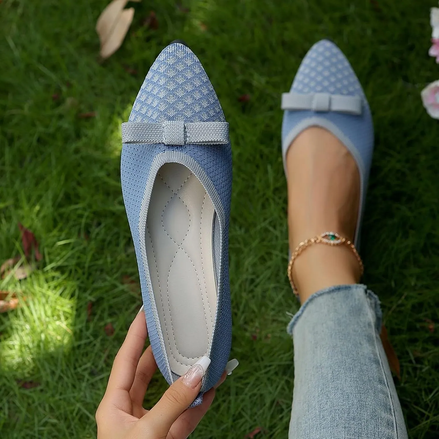 Women's Dress Flat Ballet Low Ladies Bow Flat Casual Single Shoes Women's Fashion Casual Shoes Knit Dress Shoes
