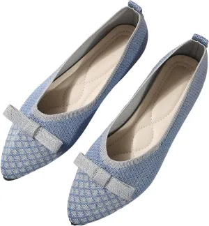 Women's Dress Flat Ballet Low Ladies Bow Flat Casual Single Shoes Women's Fashion Casual Shoes Knit Dress Shoes