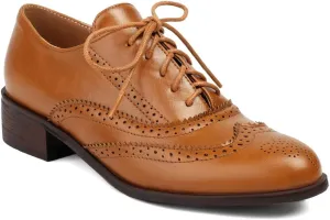 Women's Flat Saddle Oxford Shoes Round Toe Wingtip Perforated Lace Up Low Heel School Uniform Oxfords Brogues
