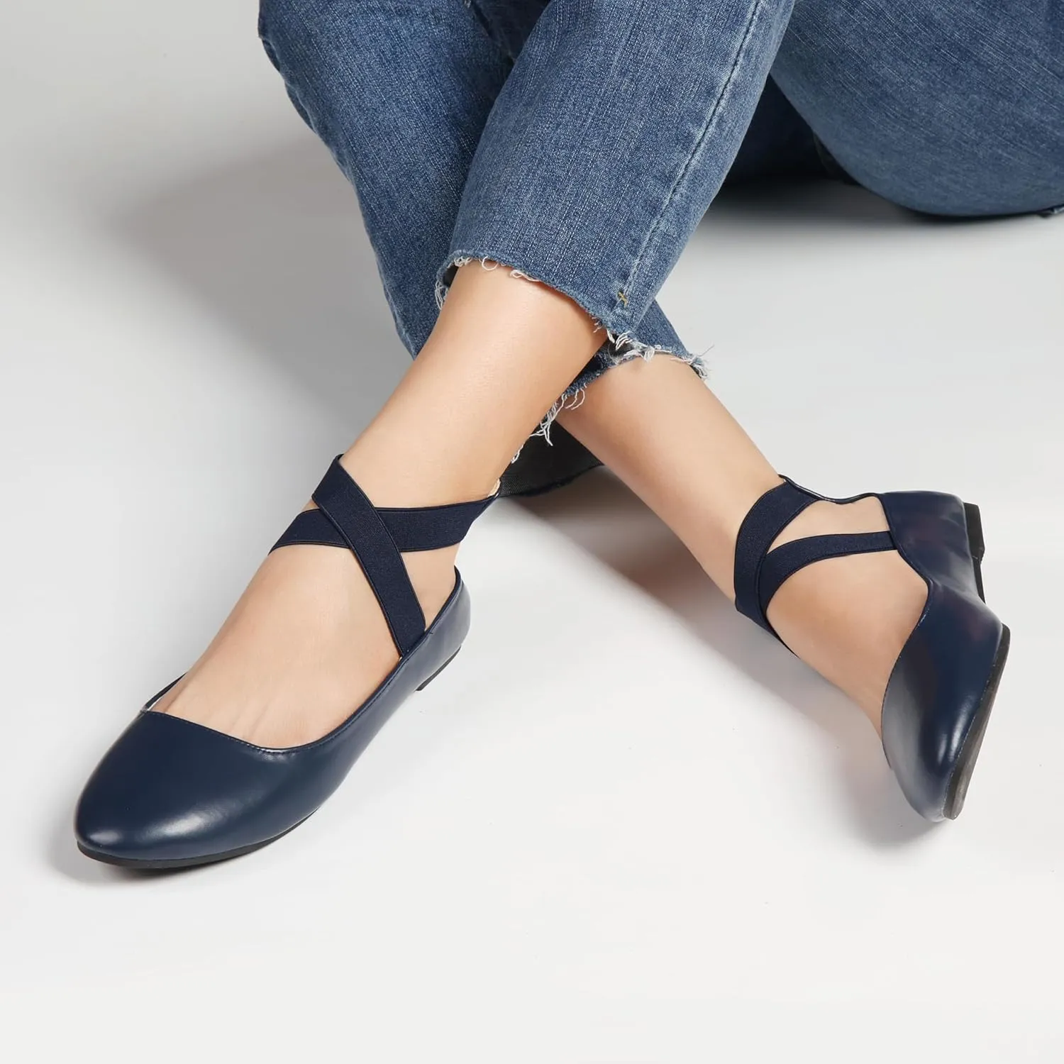 Women's Flats Comfortable Fashion Shoes for Women with Elastic Ankle Straps Dressy Ballerina Style Closed Toe s for Women Casual Flat
