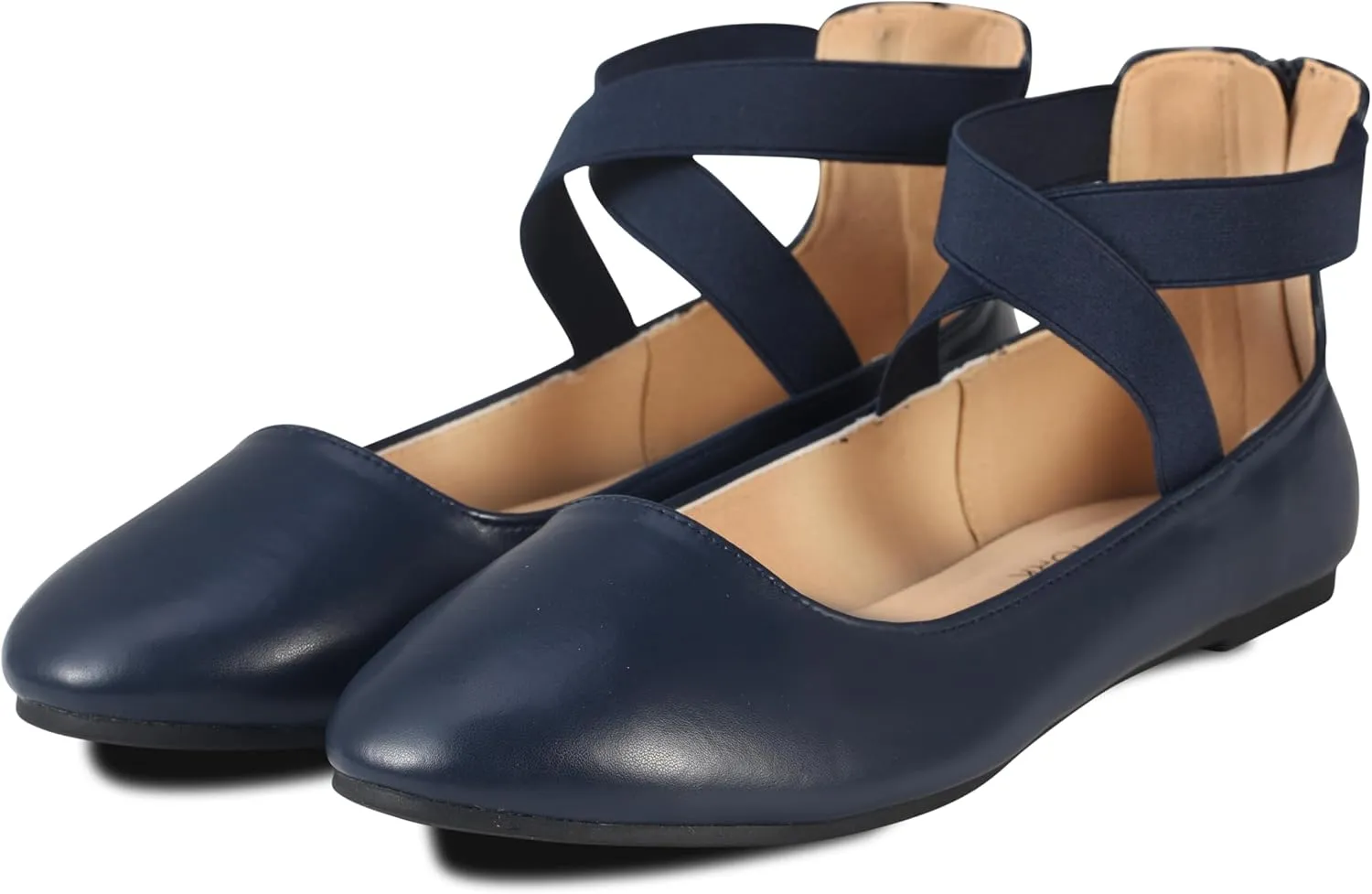 Women's Flats Comfortable Fashion Shoes for Women with Elastic Ankle Straps Dressy Ballerina Style Closed Toe s for Women Casual Flat