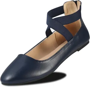 Women's Flats Comfortable Fashion Shoes for Women with Elastic Ankle Straps Dressy Ballerina Style Closed Toe s for Women Casual Flat