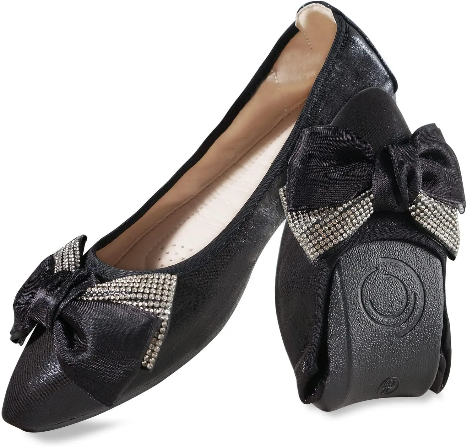 Women's Flats, Foldable Ballet Flats for Women, Fashion Bow Tie Pionted Toe Comfort Lightweight Slip-On Dress Shoes