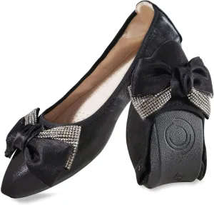 Women's Flats, Foldable Ballet Flats for Women, Fashion Bow Tie Pionted Toe Comfort Lightweight Slip-On Dress Shoes