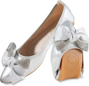 Women's Flats, Foldable Ballet Flats for Women, Fashion Bow Tie Pionted Toe Comfort Lightweight Slip-On Dress Shoes