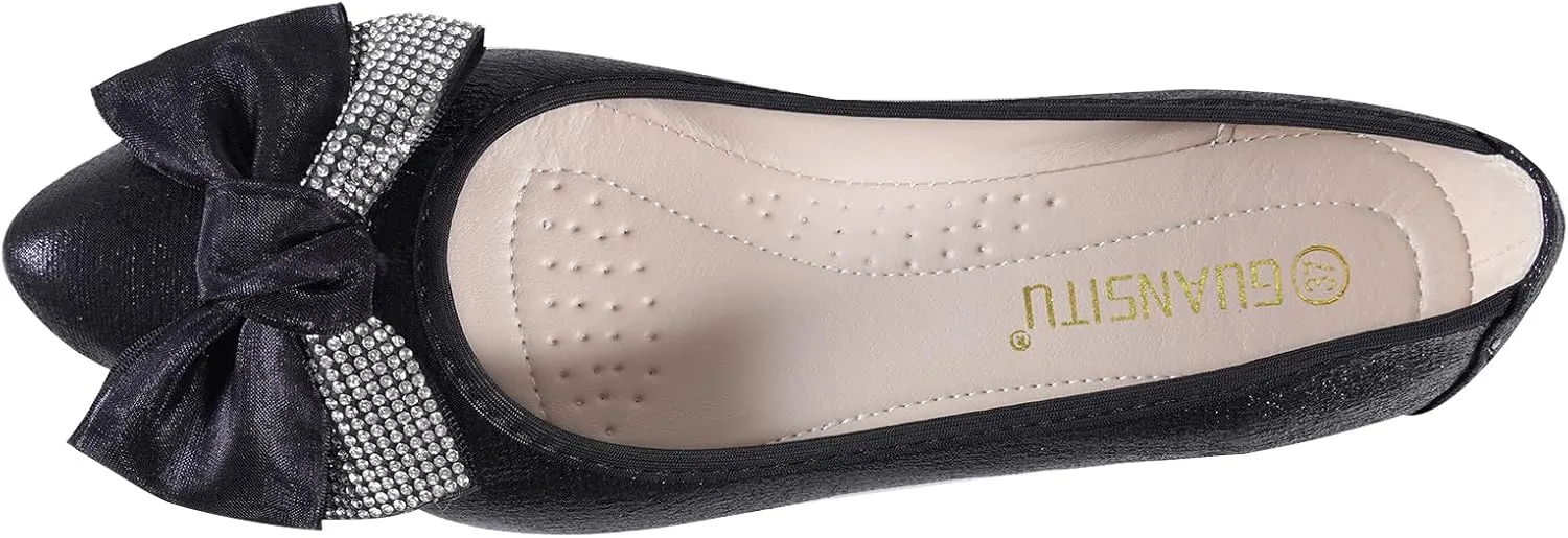 Women's Flats, Foldable Ballet Flats for Women, Fashion Bow Tie Pionted Toe Comfort Lightweight Slip-On Dress Shoes
