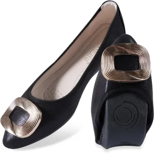 Women's Flats, Foldable Ballet Flats for Women, Fashion Buckle Pionted Toe Comfort Light Weight Slip-On Dress Shoes