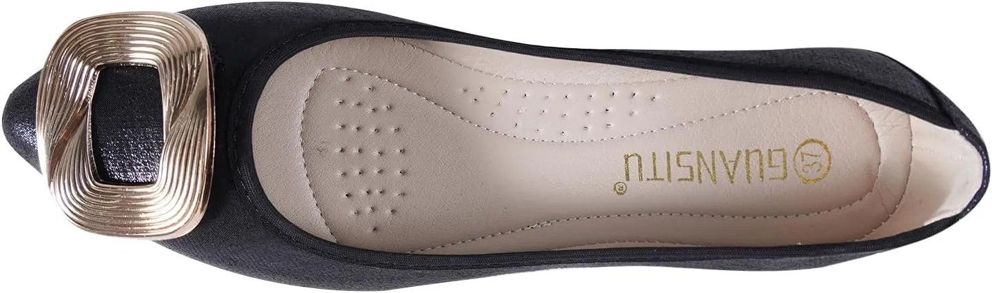 Women's Flats, Foldable Ballet Flats for Women, Fashion Buckle Pionted Toe Comfort Light Weight Slip-On Dress Shoes