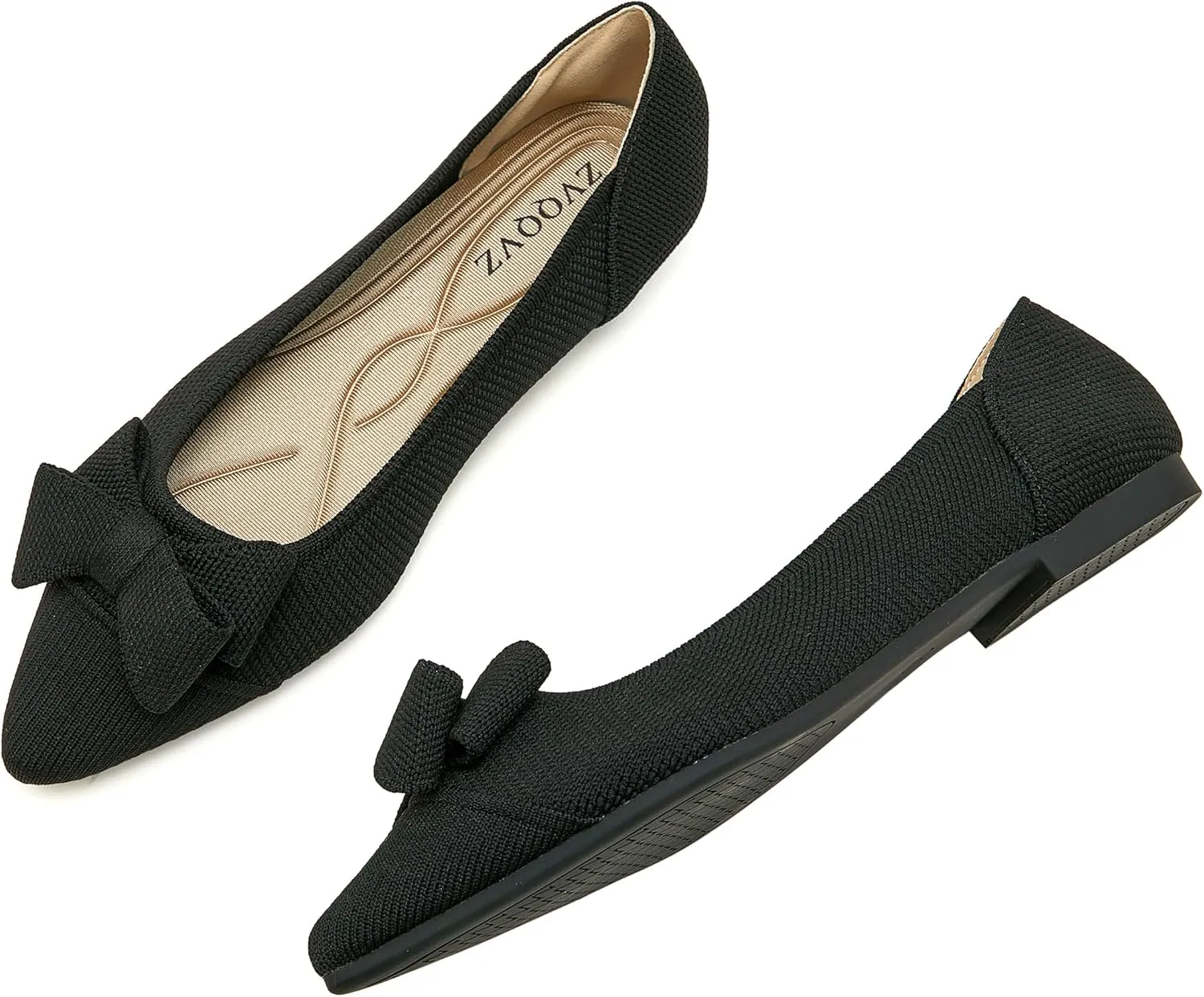 Womens Flats Shoes Pointed Toe Knit Mesh Ballet Flats with Bowknot Comfortable Dressy Washable Flat