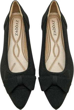Womens Flats Shoes Pointed Toe Knit Mesh Ballet Flats with Bowknot Comfortable Dressy Washable Flat