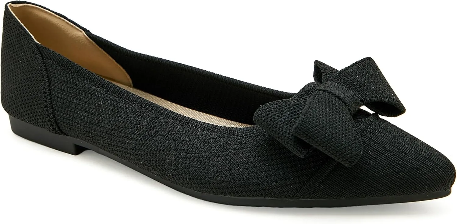 Womens Flats Shoes Pointed Toe Knit Mesh Ballet Flats with Bowknot Comfortable Dressy Washable Flat