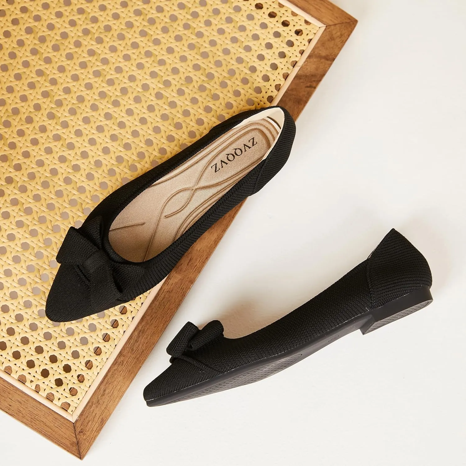 Womens Flats Shoes Pointed Toe Knit Mesh Ballet Flats with Bowknot Comfortable Dressy Washable Flat