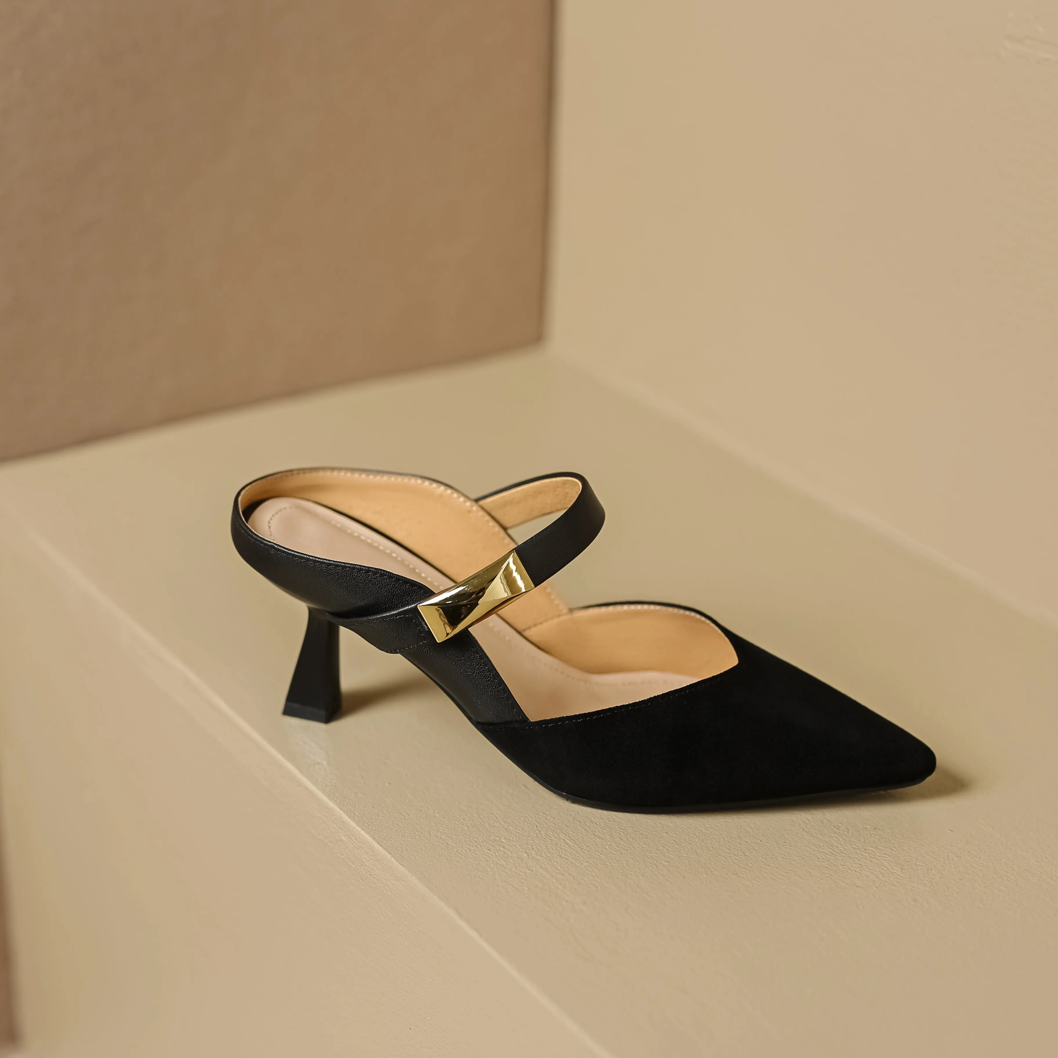 Women's Handmade Leather Pointed Toe High Heel Stiletto Mule Shoes